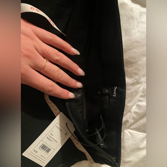 Theory Women's Urban Leather Slim Kick Pants - Black 4 - Picture 9 of 14